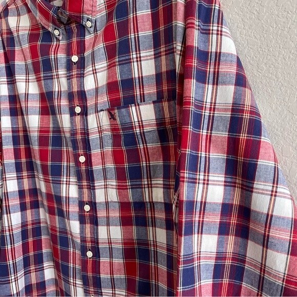 Eddie Bauer Long Sleeve Red Blue White Plaid Large Button Down Shirt - EUC - Picture 8 of 9